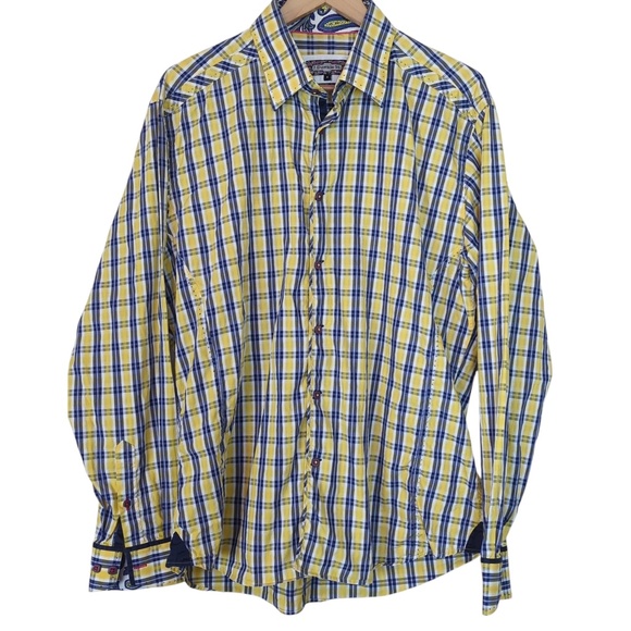 7 Downie St. Men’s Yellow Blue Button Down Long Sleeve Shirt - Picture 1 of 14